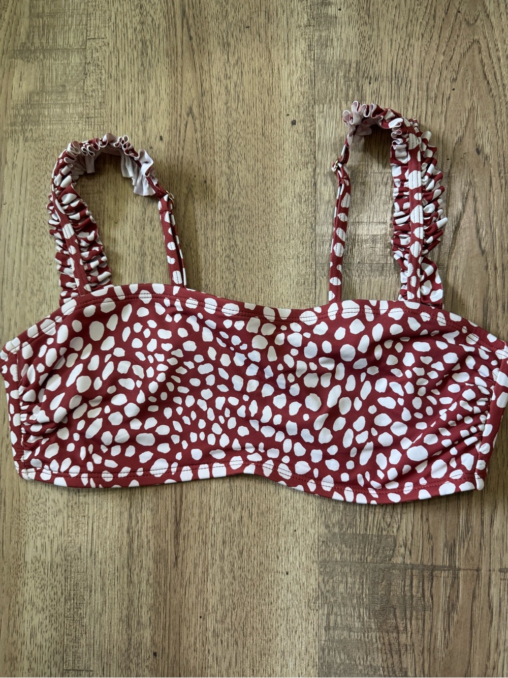 Vici Red and White Polka Dot Bikini Top with Ruffled Straps